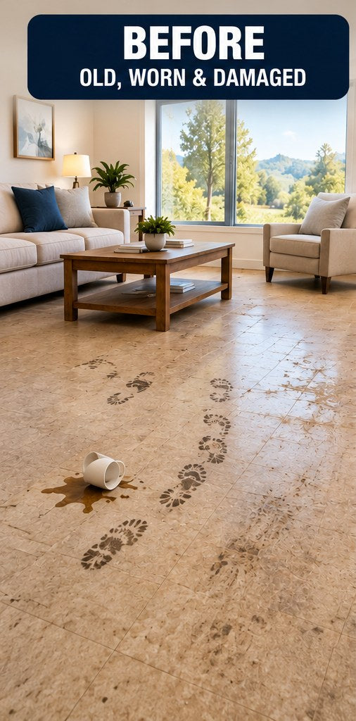 Before: old, worn and damaged floor