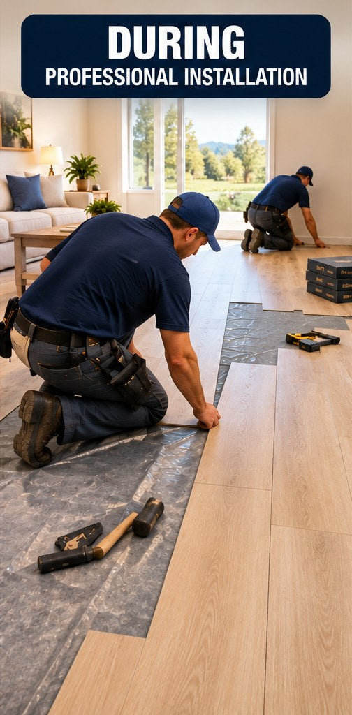 During: professional installers laying new planks