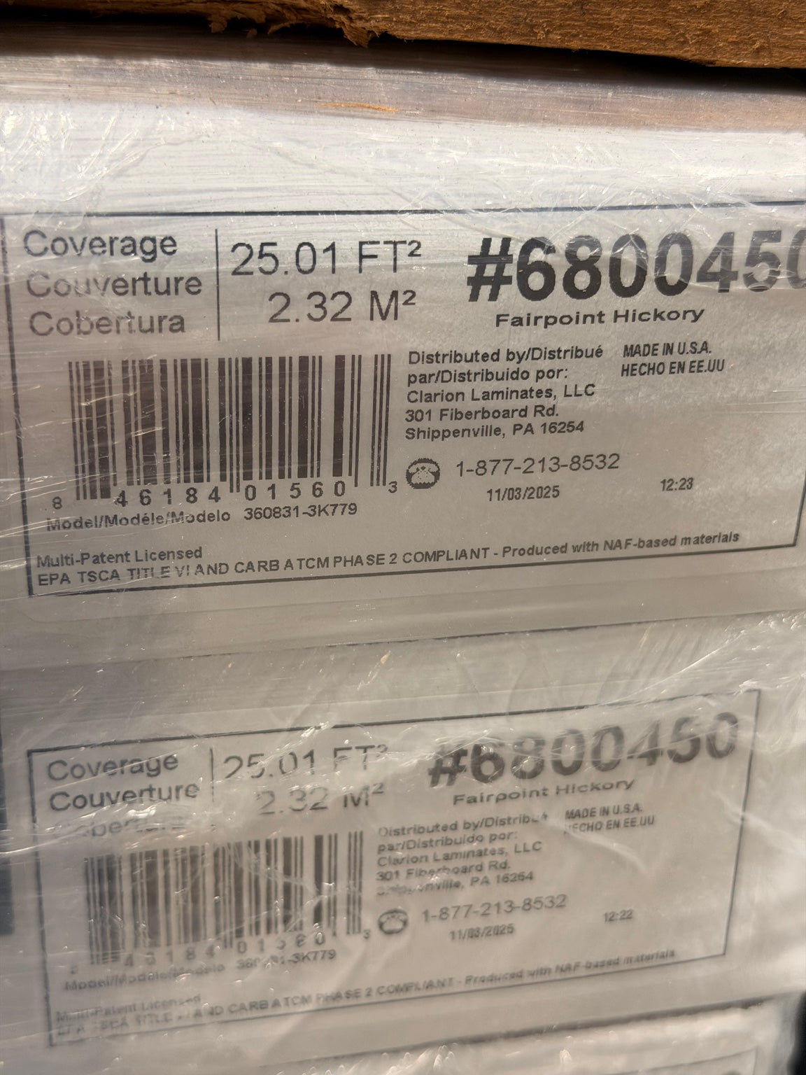 Fairpoint Hickory laminate flooring carton label